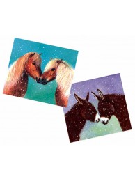 Christmas Card - Ponies / Donkeys In Snow Pack 10 (5 Each 2 Designs) 15cm X 15cm