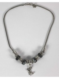 Black/silver Bead Rope Necklace With Horse Charm (see 18242 For Matching Bracelet)