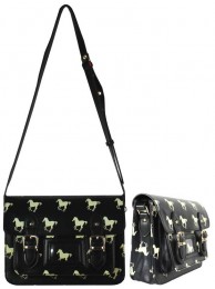 Black Horse Design Satchel Handbag