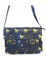 Navy Horse Design Satchel Handbag