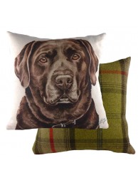 Waggydogz Chocolate Lab Cushion With Tweed Reverse
