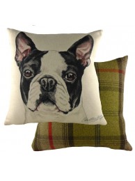 Waggydogz Boston Terrier Cushion With Tweed Reverse