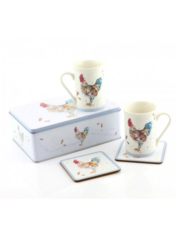 Country Cockerel Mugs In Tin