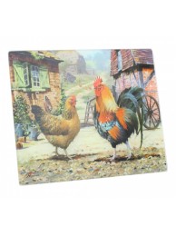 Cockerel And Hen Glass Cutting Board