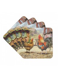 Cockerel And Hen Coasters (set Of 4)