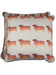 Large Highland Print Piped Cushion