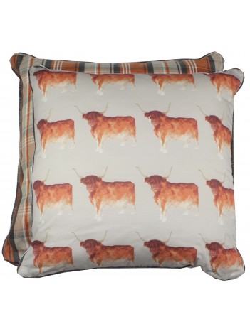 Large Highland Print Piped Cushion