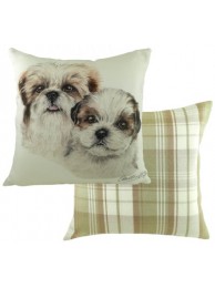 Wd Pupz Shih Tzus Cushion With Tweed Reverse