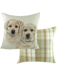 Wd Pupz Yellow Labradors Cushion With Tweed Reverse
