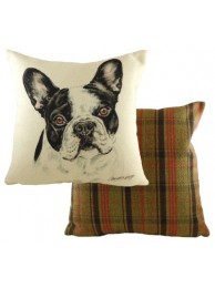 Wd French Bulldog B/w Cushion With Tweed Reverse