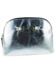 Emma Make Up Bag In Foiled Leather Silver Was £65