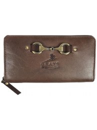 Sally Zip Round Purse Natural Leather Brown