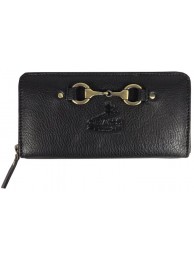 Sally Zip Round Purse Fine Leather Black