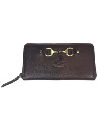 Sally Zip Round Purse Fine Leather Brown