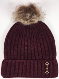 Knitted Snaffle Bobble Hat Wine