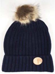 Knitted Coin Bobble Hat Navy